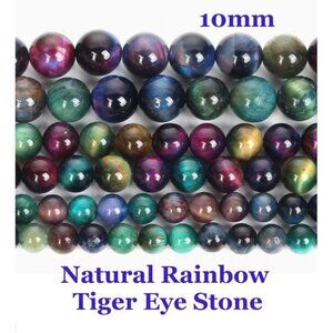 Exquisite Natural Stone Multicolor Rainbow Tiger Eye  10mm  15" Strand
